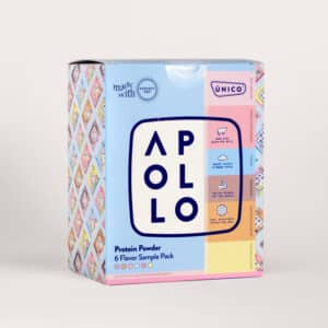 unico apollo protein powder samples variety pack packaging outer box front panel