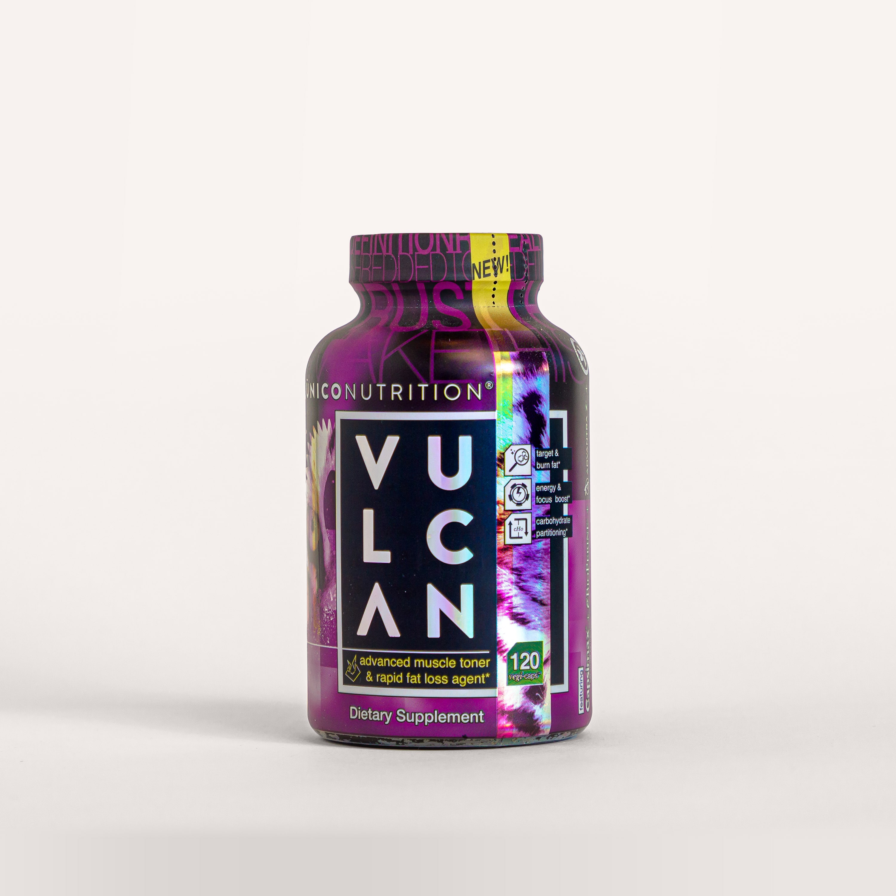 unico vulcan fat burner jar on light-colored product studio background
