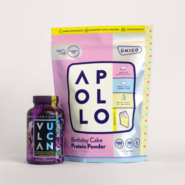 unico weightloss bundle containing VULCAN fat burner product and APOLLO protein powder - product photo showing both products together