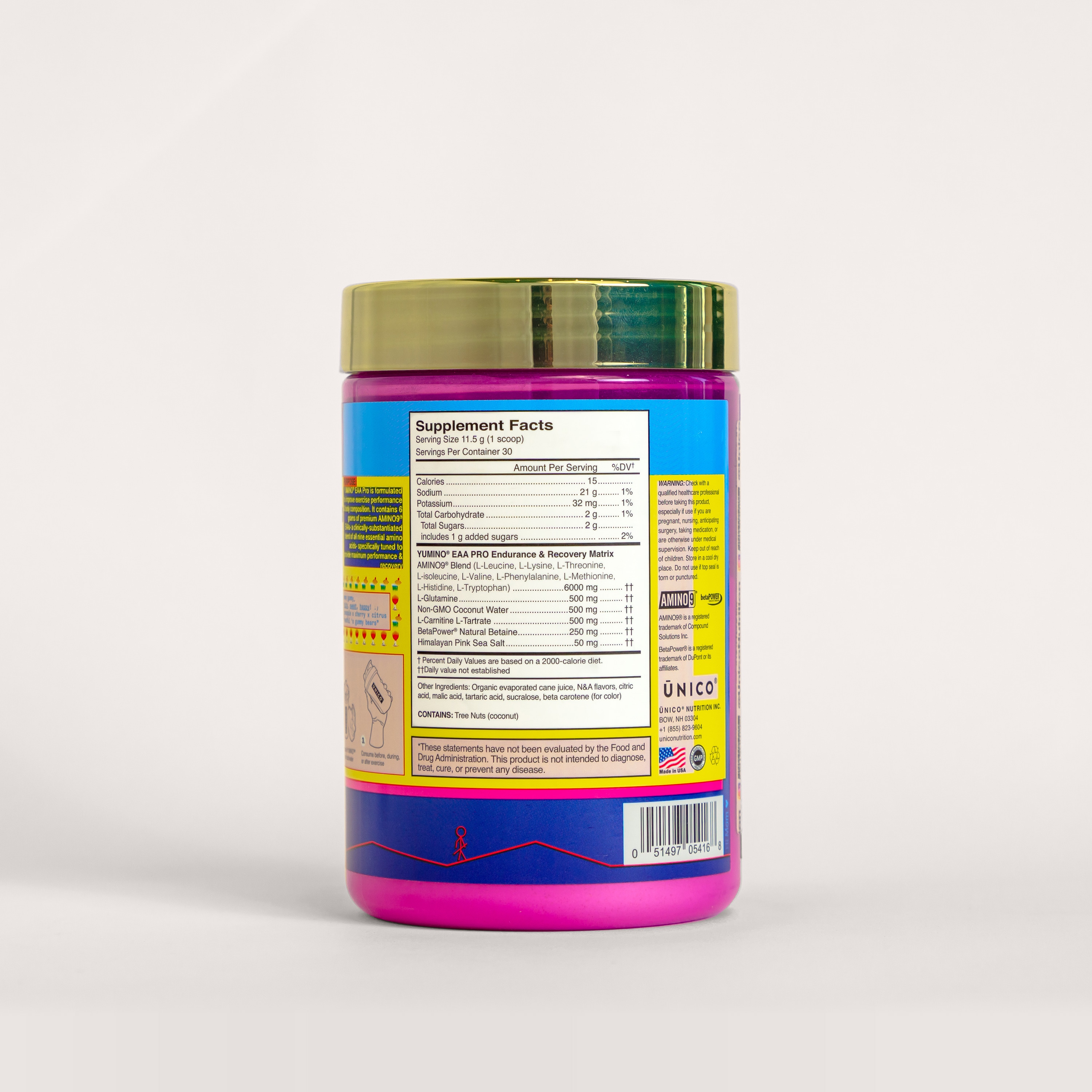 yumino essential amino acid blend back view of nutrition facts amino9 blend is featured ingredient